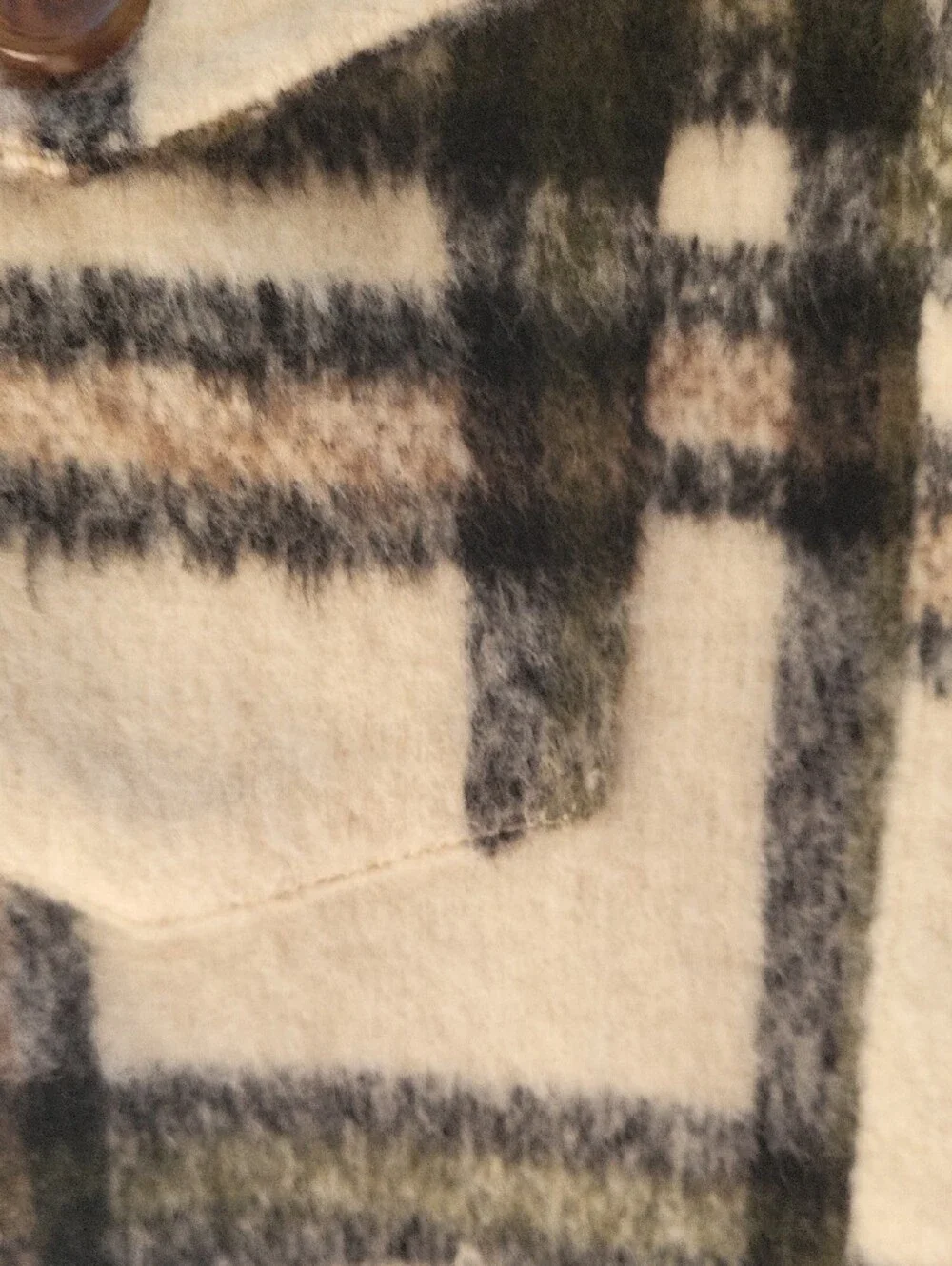 Avec Les Filles Cream Plaid Shacket with Green & Black Stripes Medium